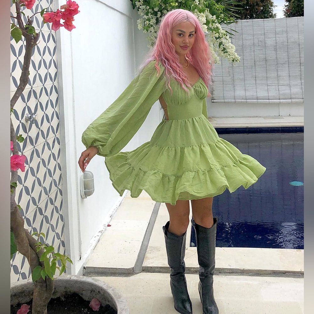 Princess Polly Danny Long Sleeve Mini Dress Green Size 8 - Picture 10 of 12